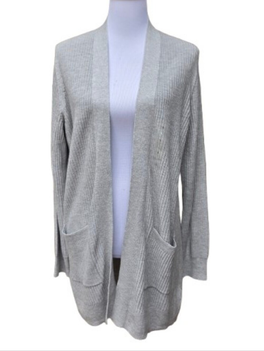 GAP Longline Cardigan Sweater NWT Heather Gray Rib-Knit Pockets Open Front